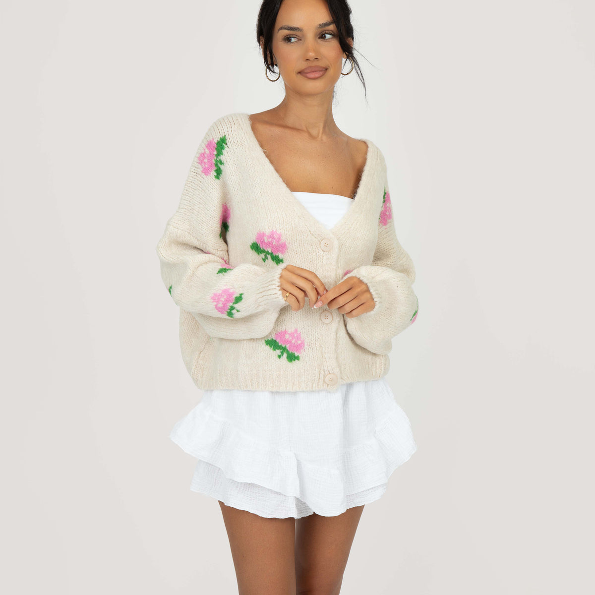 Cárdigan Oversize con Motivo de Rosas Azahara