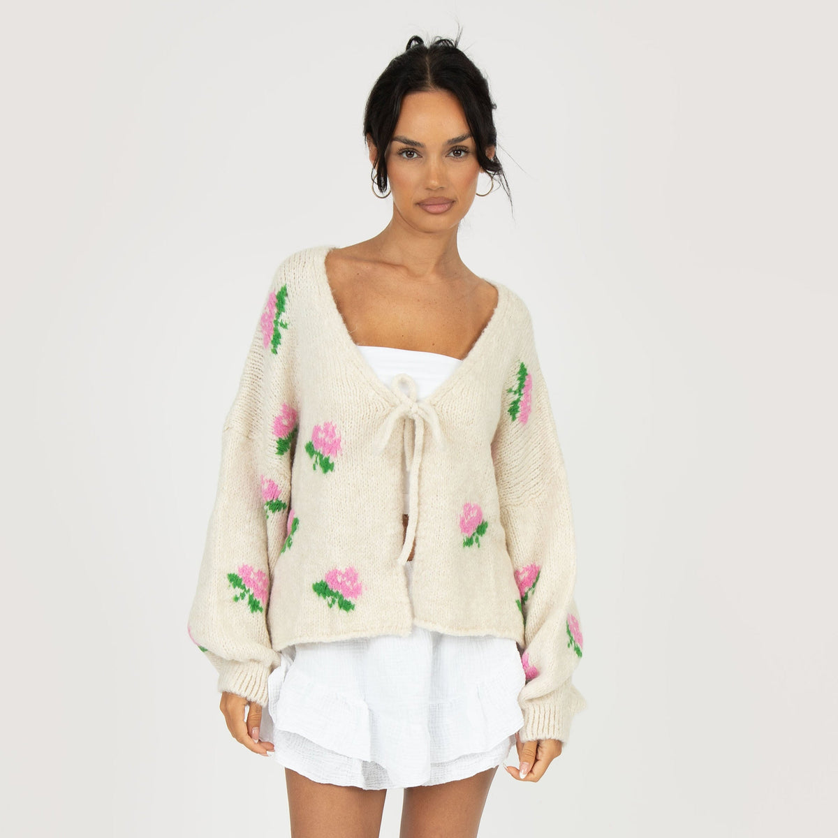 Cárdigan de Punto con Rosas Dalila
