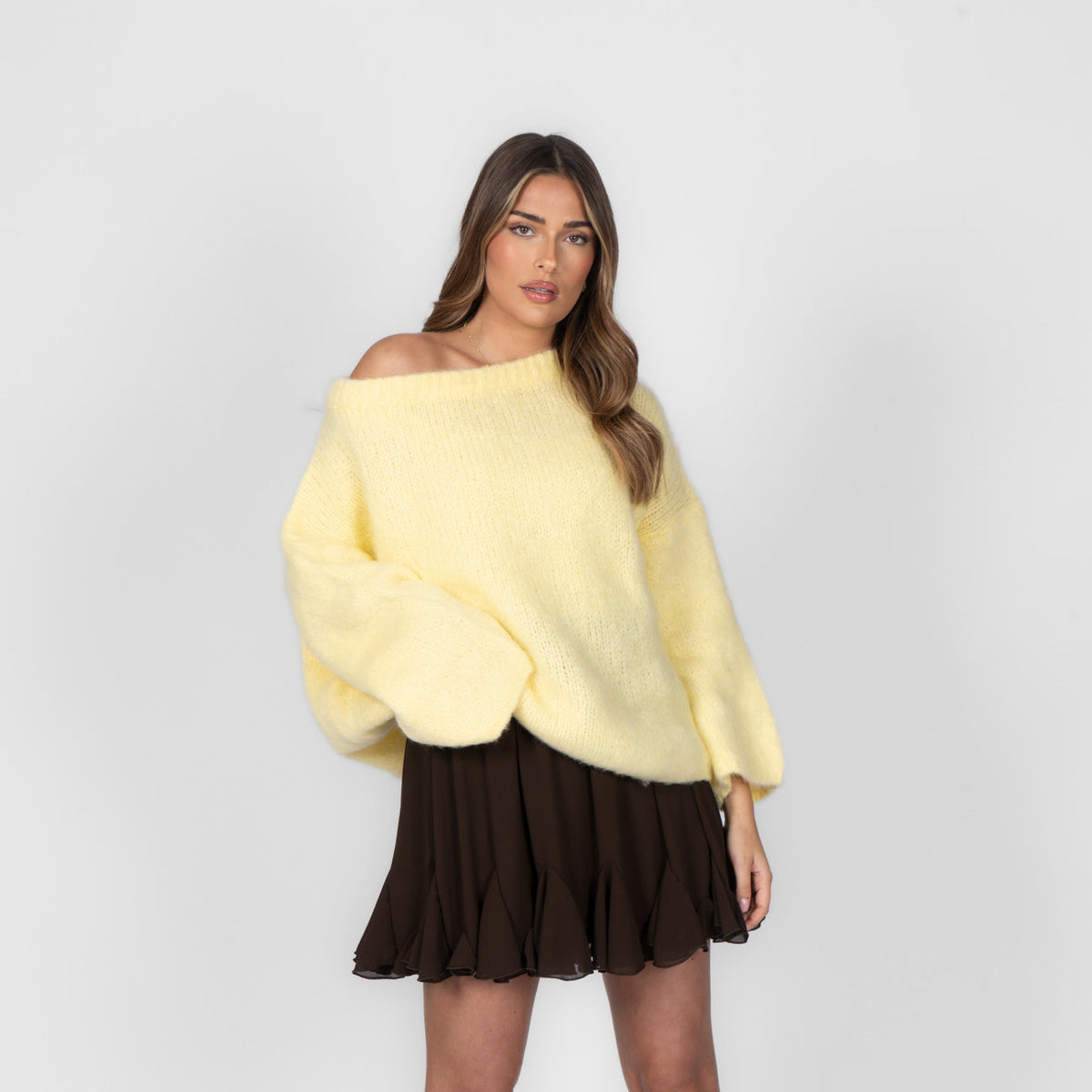 Jersey Hombros Descubiertos Mangas Oversize Violeta