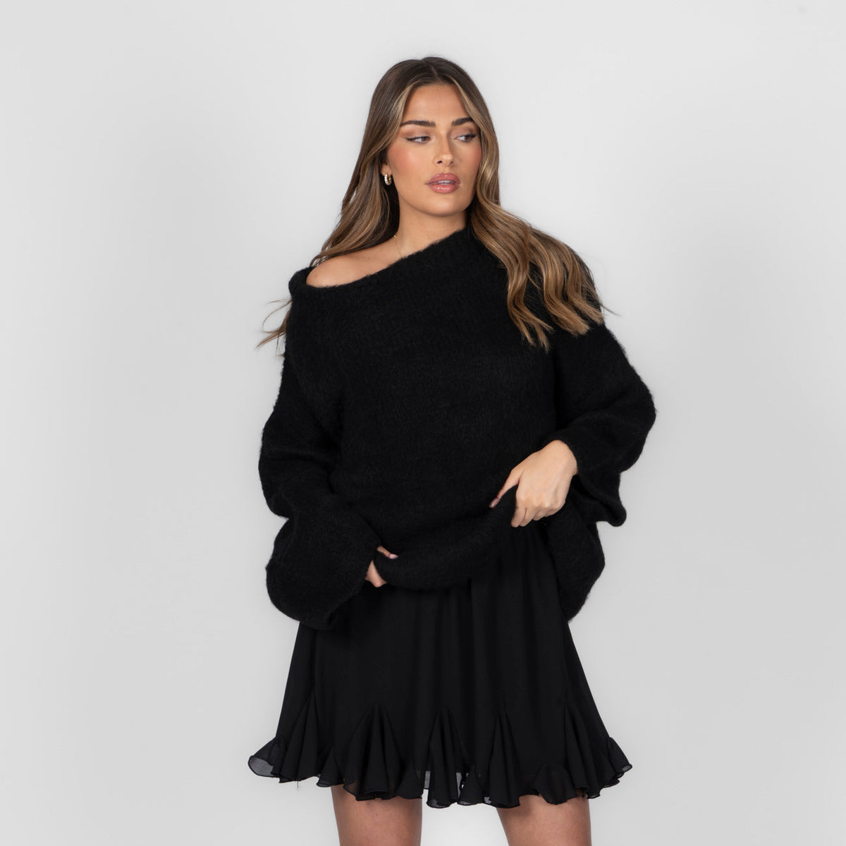 Jersey Hombros Descubiertos Mangas Oversize Violeta