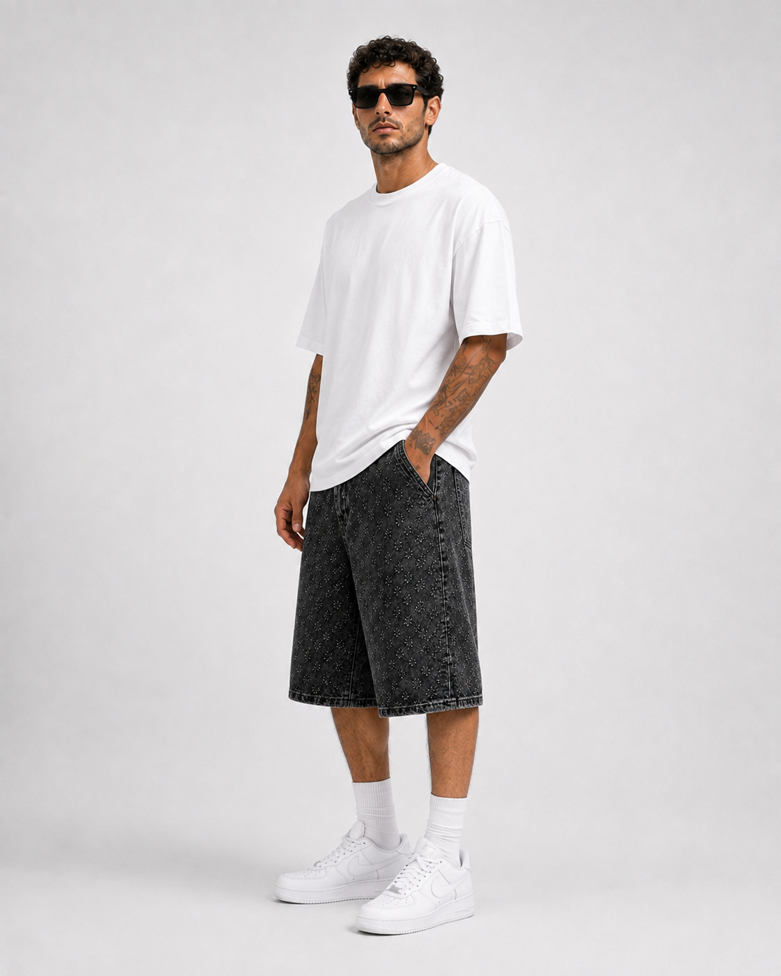 Embossed Denim Shorts