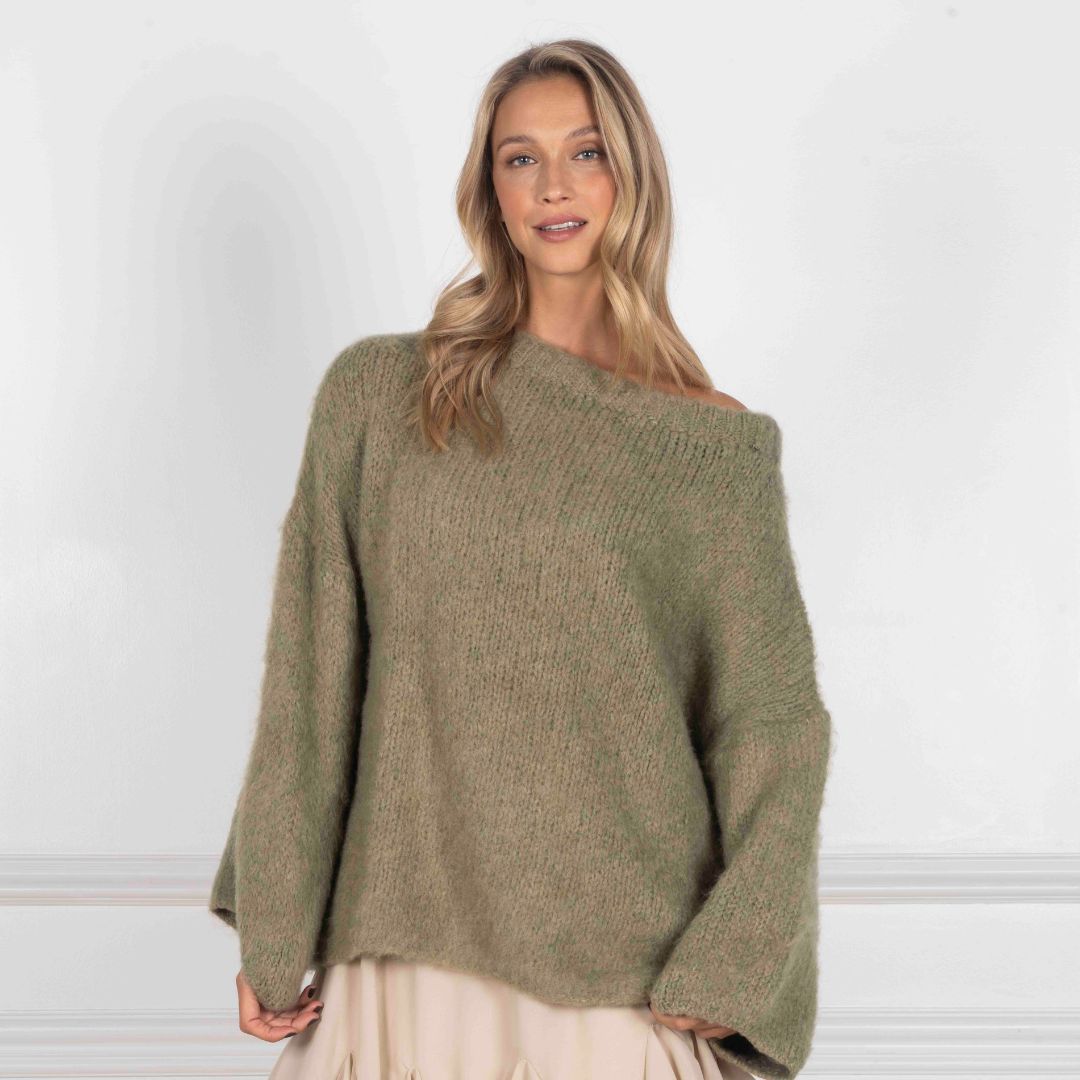 Jersey Hombros Descubiertos Mangas Oversize Violeta