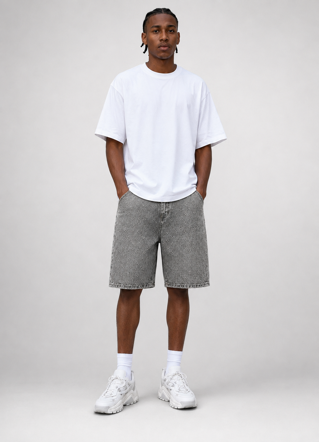 Embossed Denim Shorts