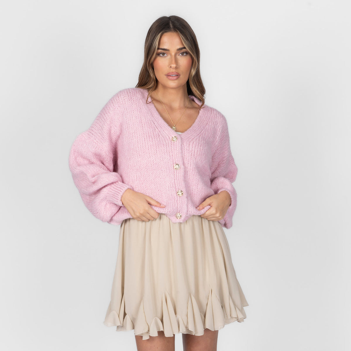 Cárdigan Corto Oversize con Escote en V y Botones Verónica