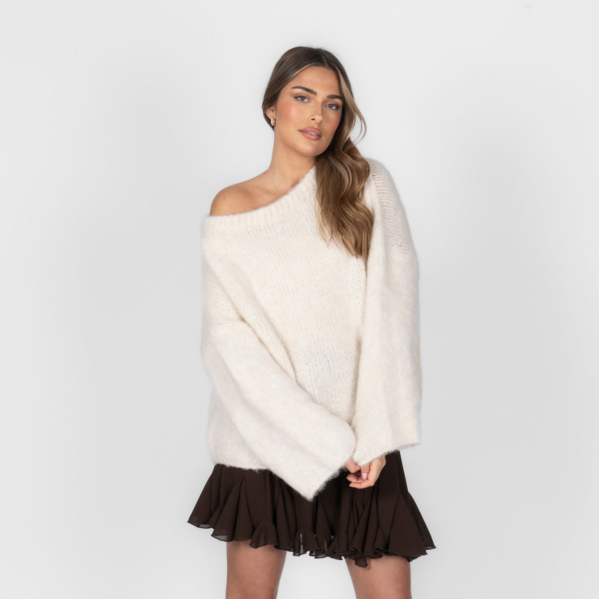 Jersey Hombros Descubiertos Mangas Oversize Violeta