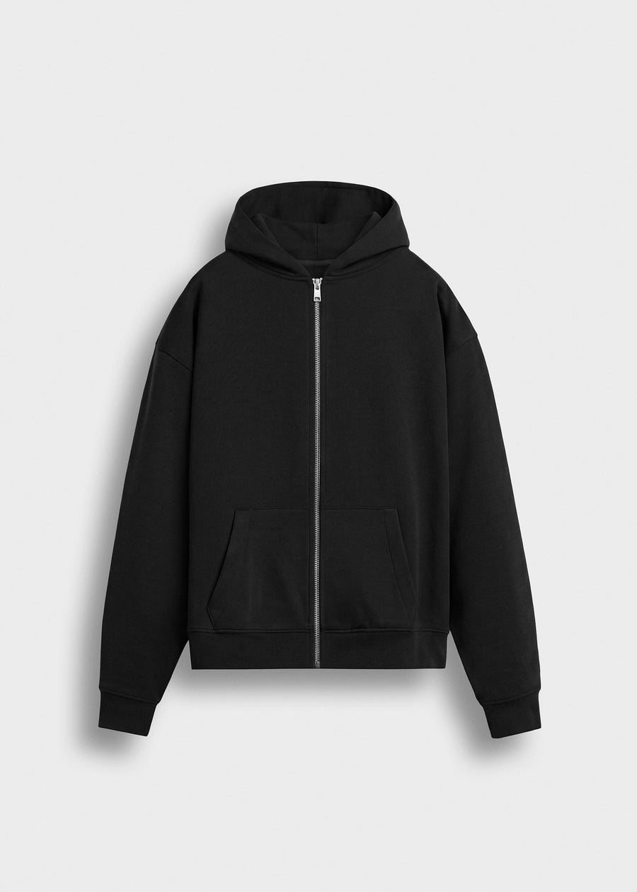 Sudadera Capucha Cremallera Saúl en negro, vista delantera
