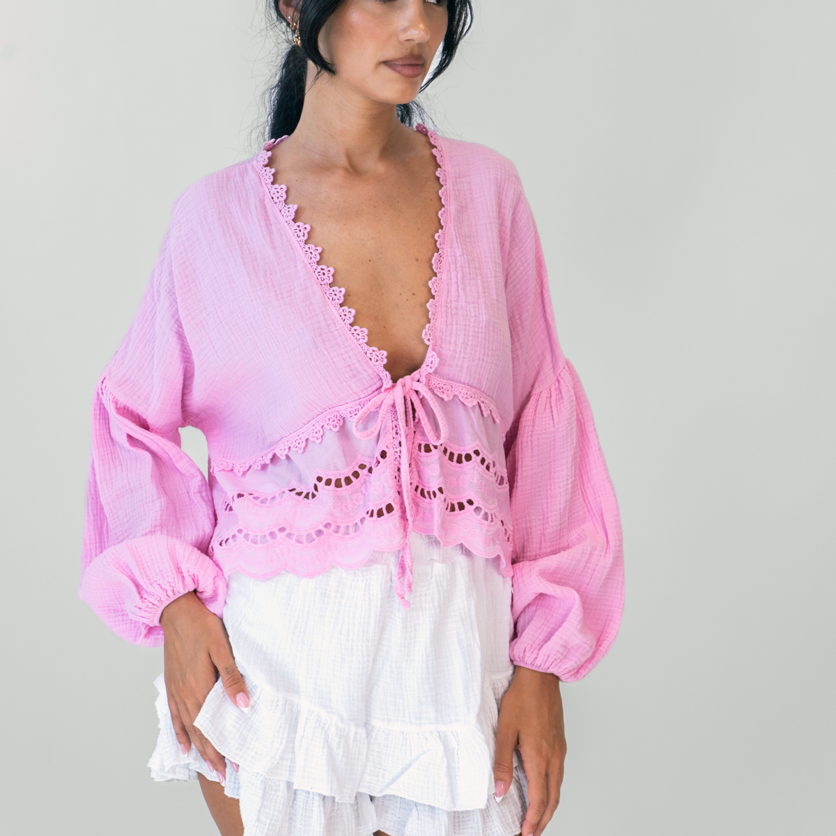 Blusa Boho con Bordado Calado Marisol