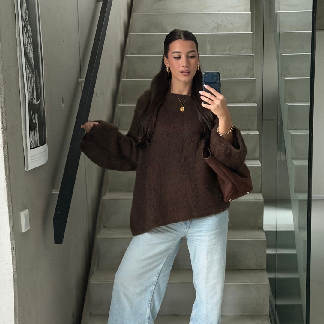 Jersey Hombros Descubiertos Mangas Oversize Violeta
