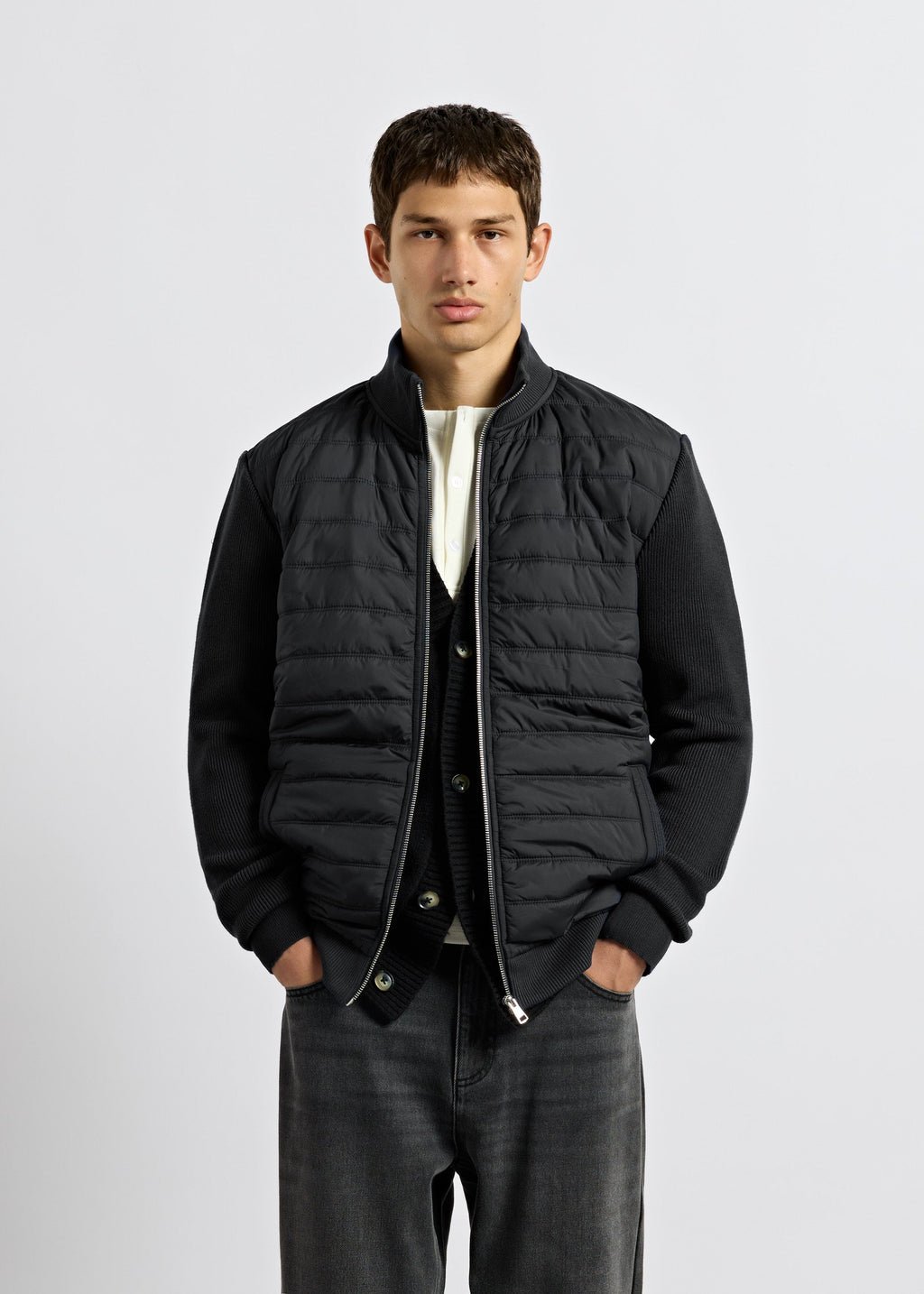 Chaqueta Acolchada Mangas de Punto Hugo en negro, foto 3