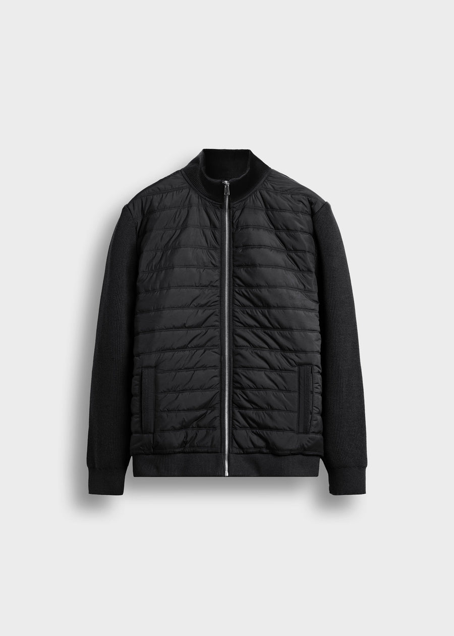 Chaqueta Acolchada Mangas de Punto Hugo en negro, vista delantera