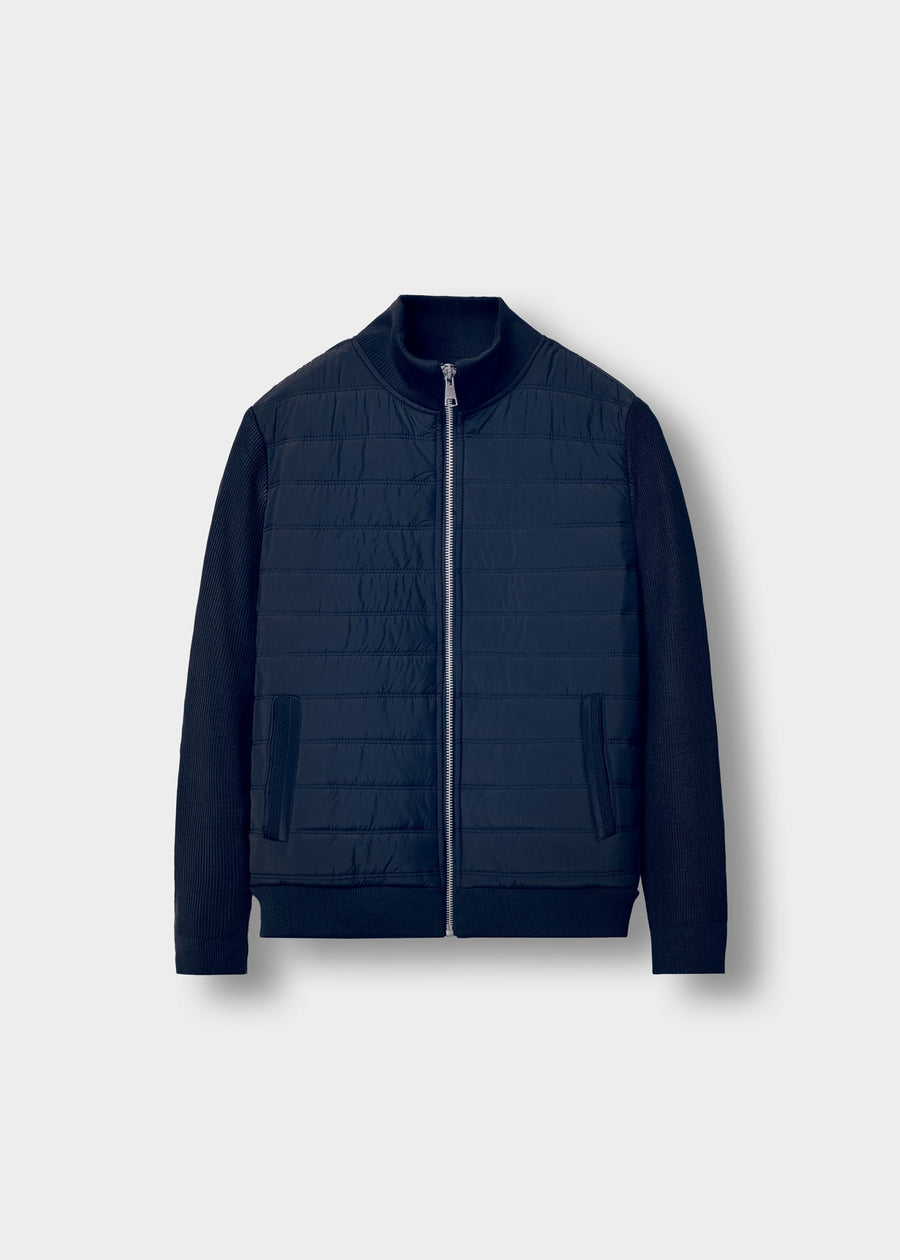 Chaqueta Acolchada Mangas de Punto Hugo en azul marino, vista delantera