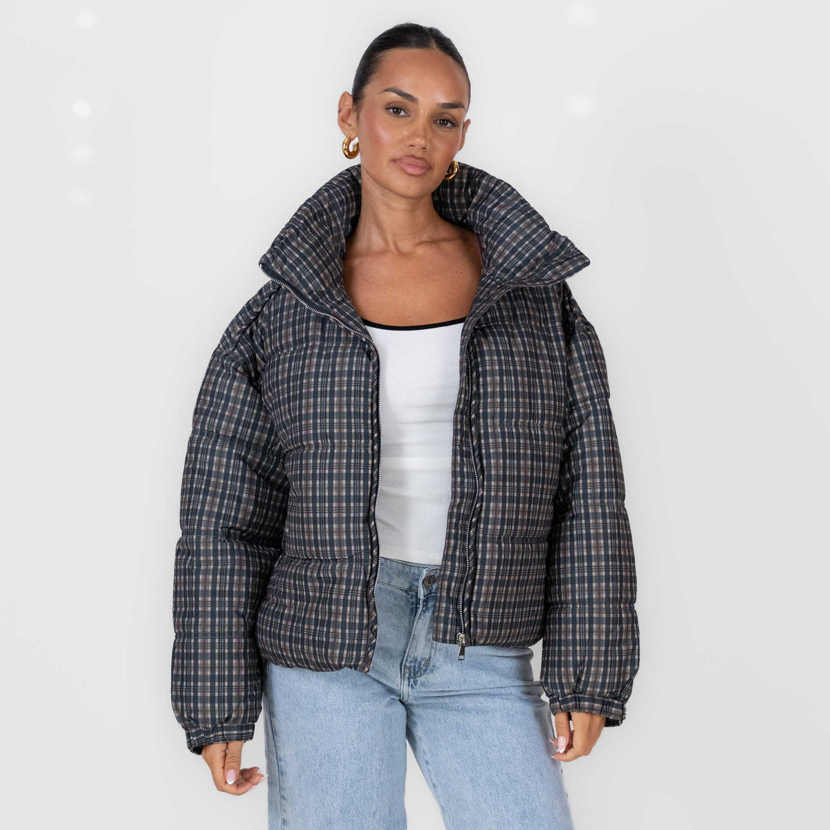 Chaqueta Acolchada Oversize de Cuadros Irina