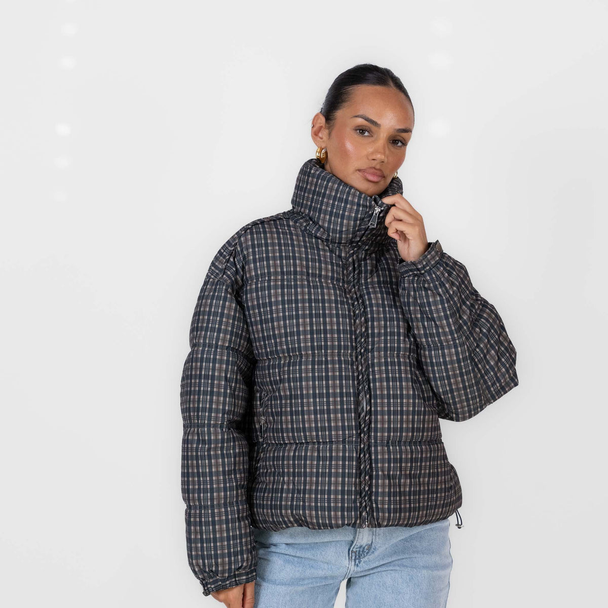 Chaqueta Acolchada Oversize de Cuadros Irina