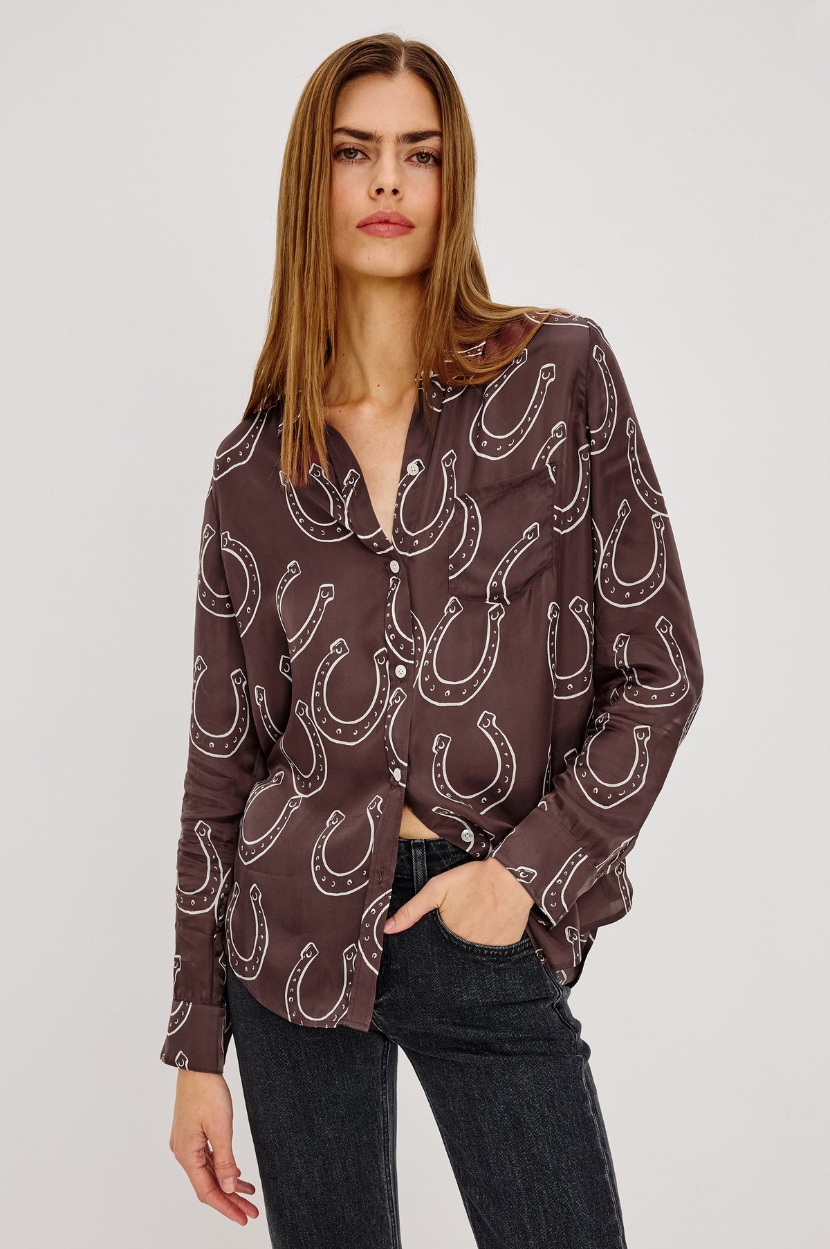 ALYSSA SHIRT - BROWN HORSESHOES