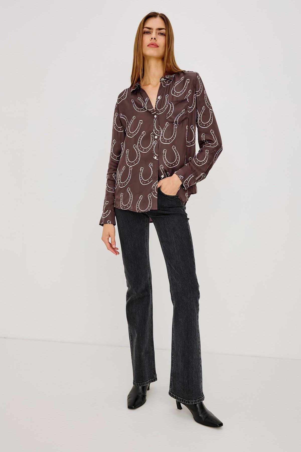ALYSSA SHIRT - BROWN HORSESHOES