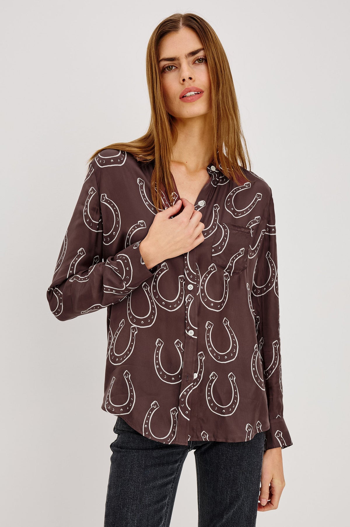 ALYSSA SHIRT - BROWN HORSESHOES