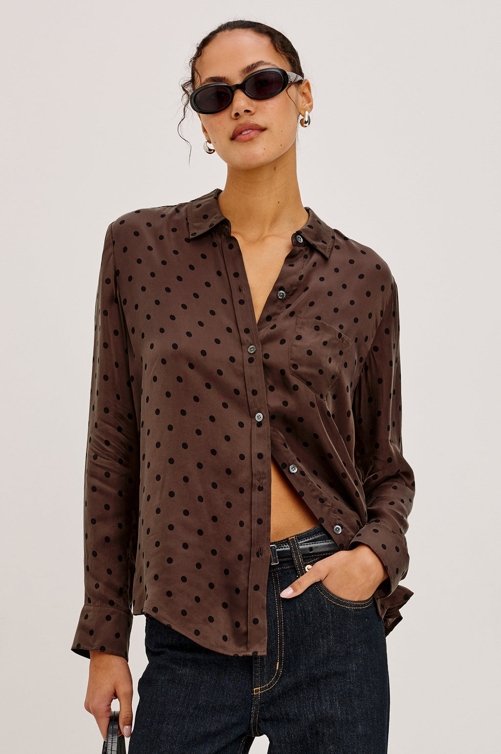 ALYSSA SHIRT - CHOCOLATE POLKA DOT