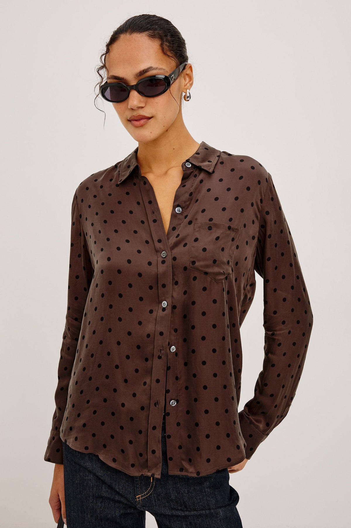 ALYSSA SHIRT - CHOCOLATE POLKA DOT