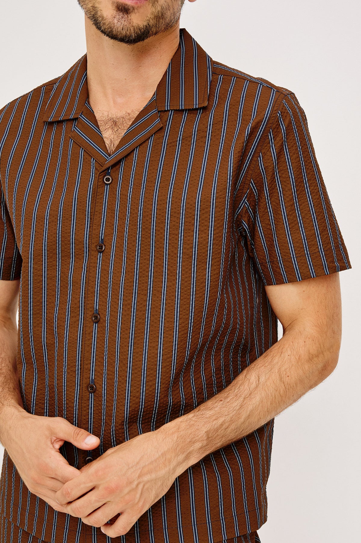 AMALFI SHIRT - RUST NAVY STRIPE