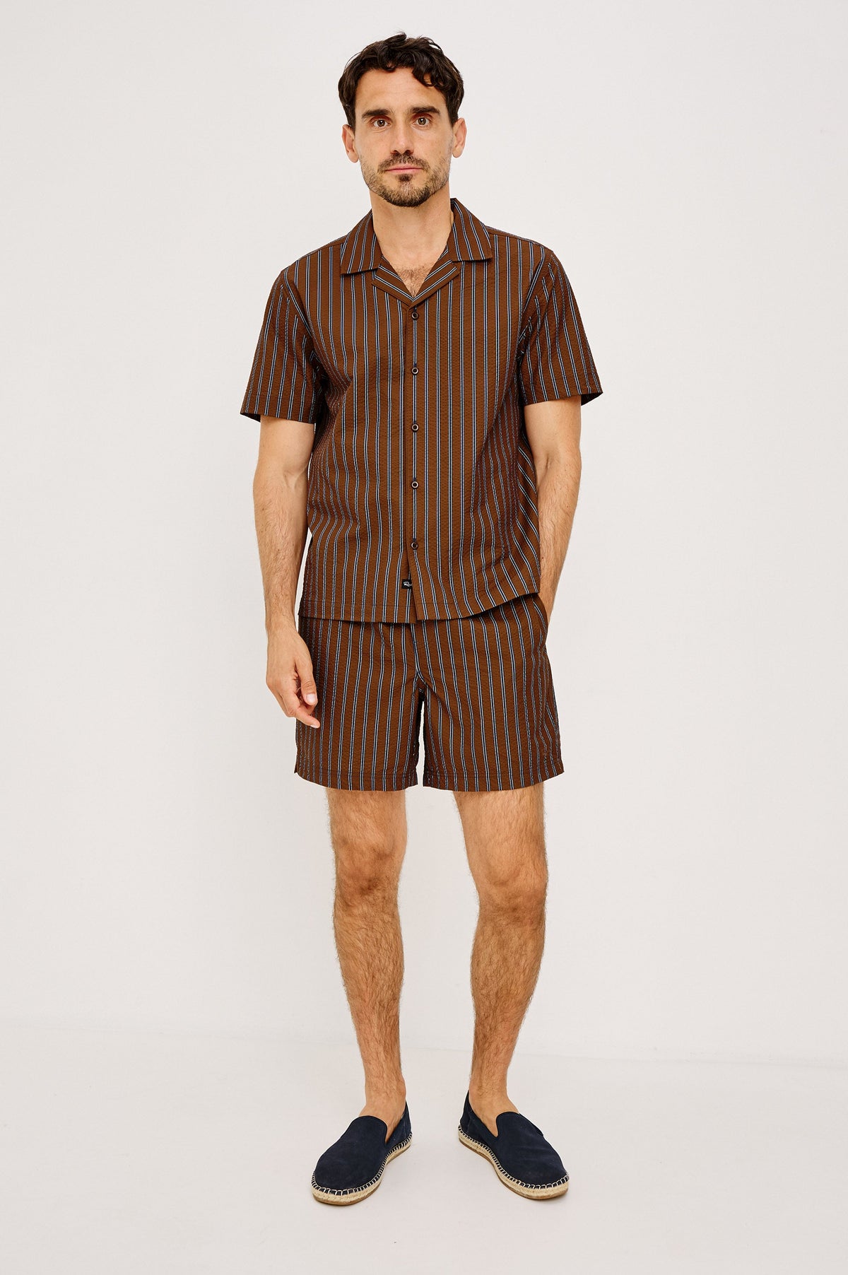 AMALFI SHIRT - RUST NAVY STRIPE