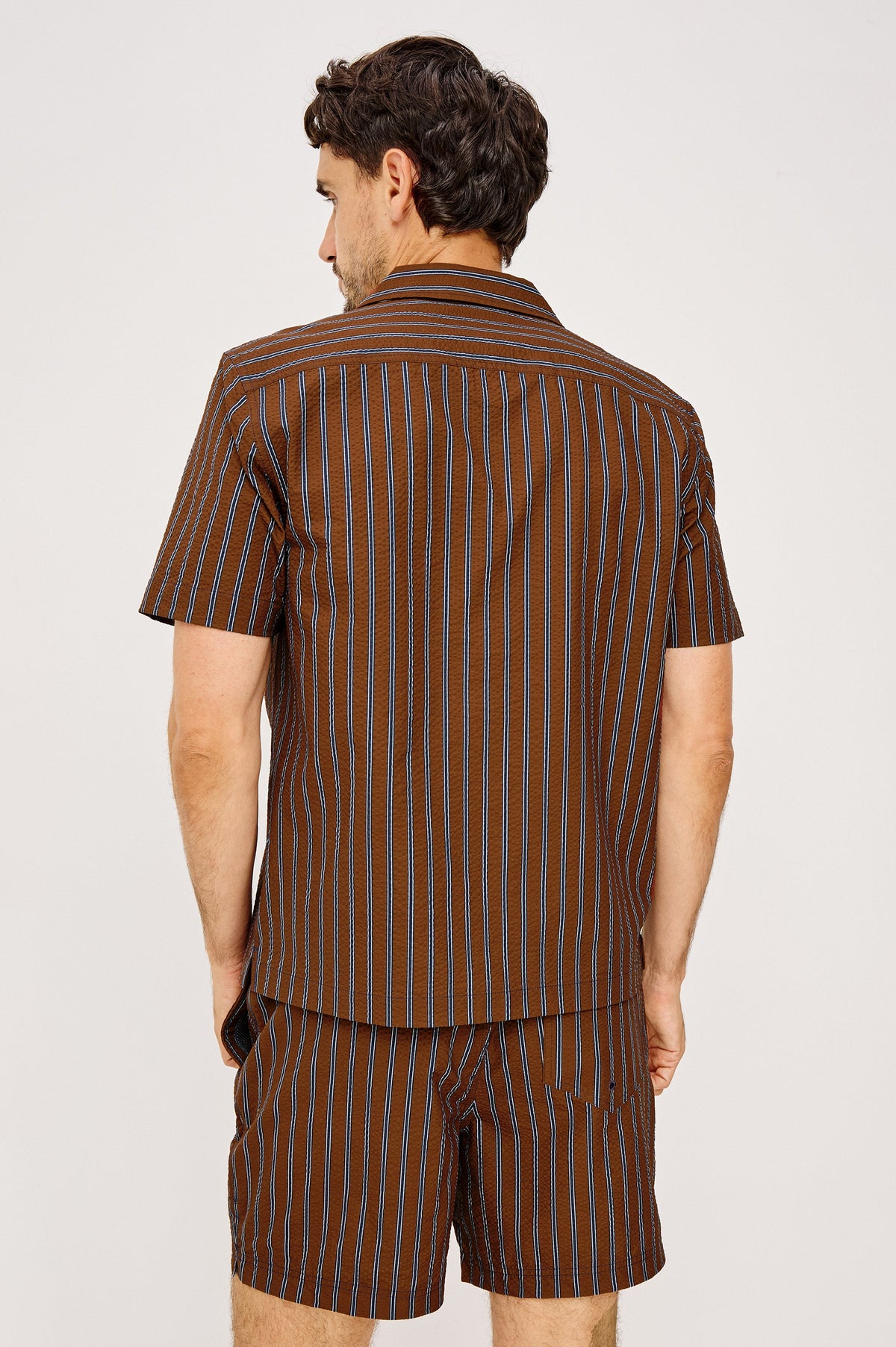 AMALFI SHIRT - RUST NAVY STRIPE