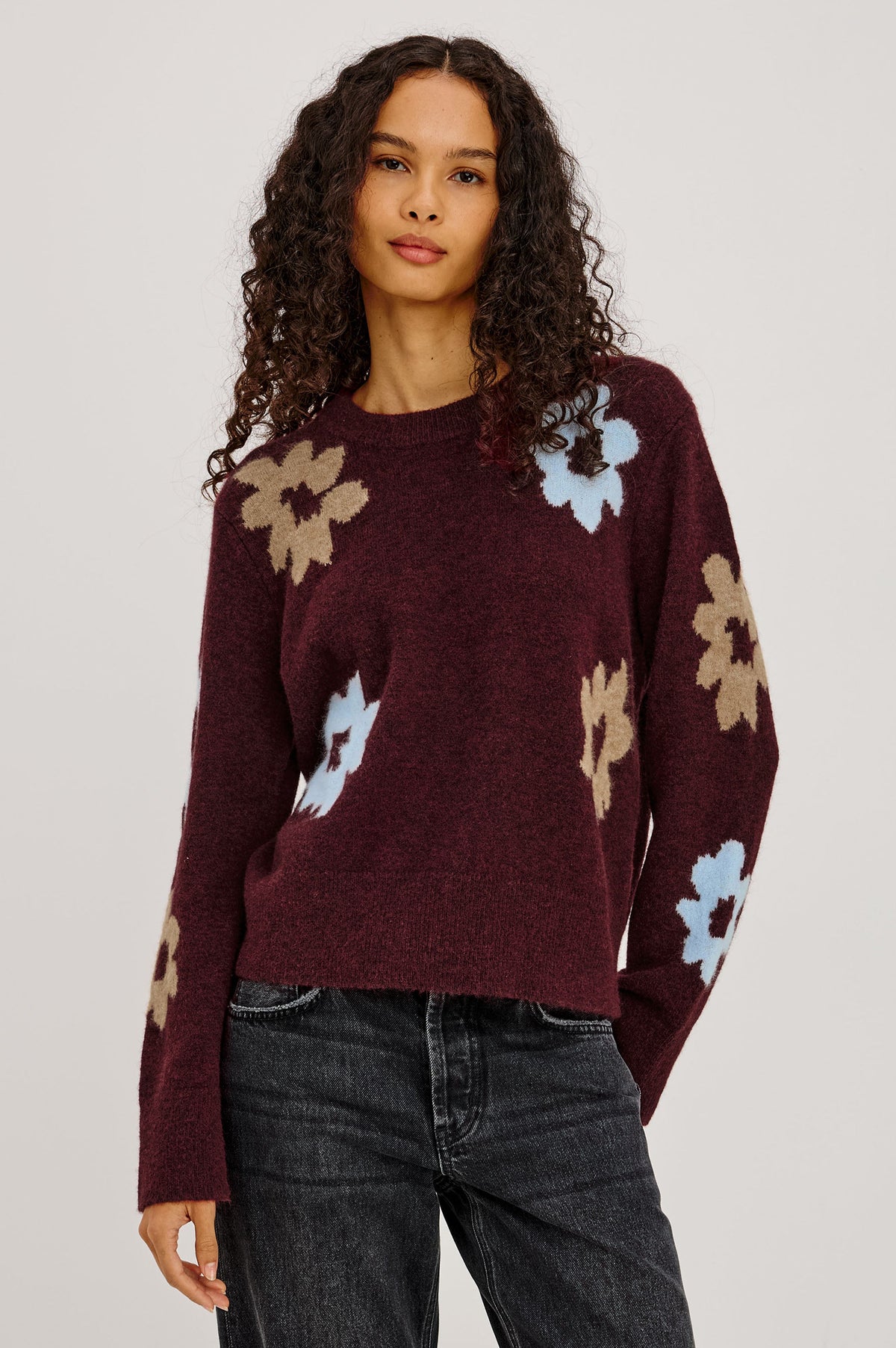 ANISE SWEATER - BURGUNDY SUNFLOWER