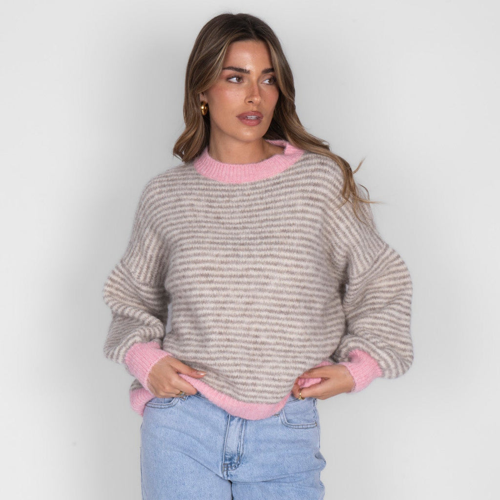 Jersey de Rayas Finas con Contrastes Rosa Elsa