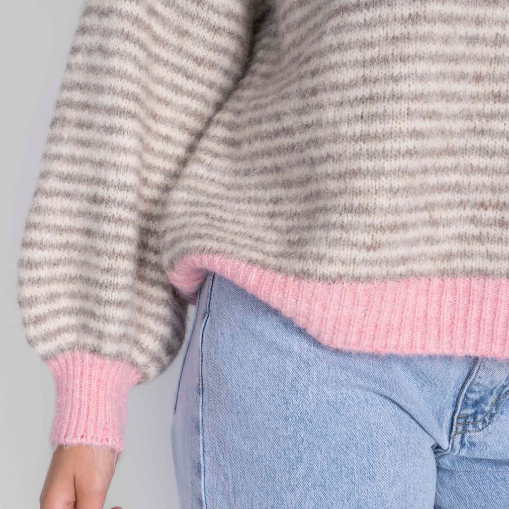 Jersey de Rayas Finas con Contrastes Rosa Elsa