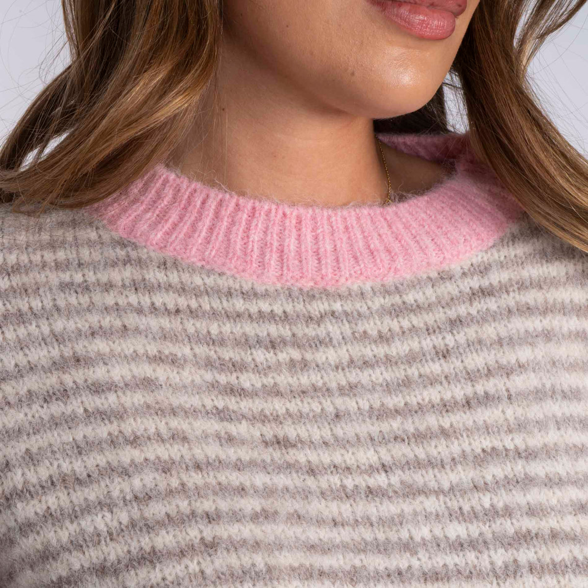 Jersey de Rayas Finas con Contrastes Rosa Elsa