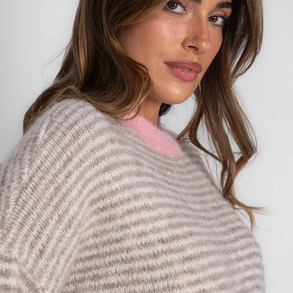 Jersey de Rayas Finas con Contrastes Rosa Elsa