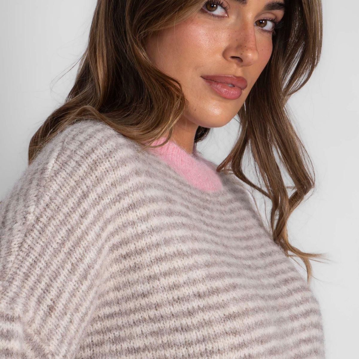 Jersey de Rayas Finas con Contrastes Rosa Elsa
