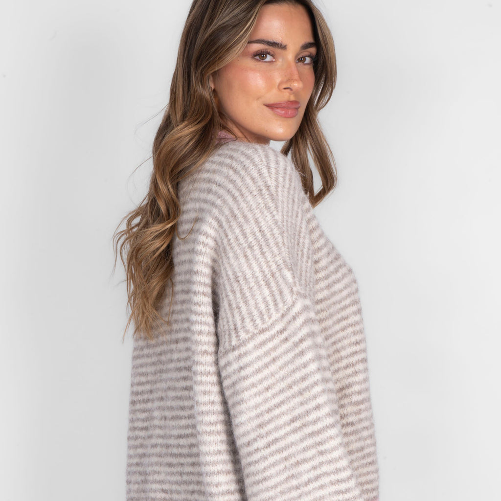 Jersey de Rayas Finas con Contrastes Rosa Elsa