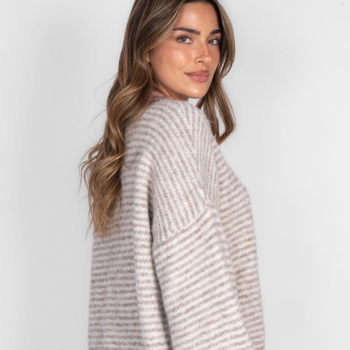 Jersey de Rayas Finas con Contrastes Rosa Elsa