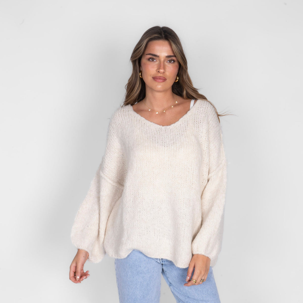 Jersey Oversize con Cuello en V Emma