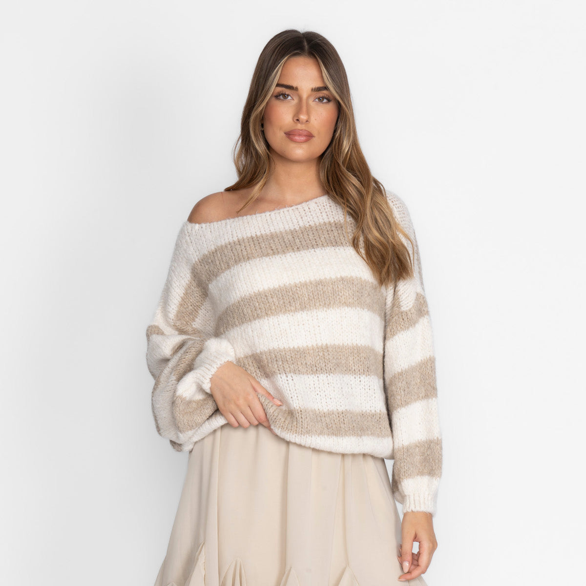 Jersey de Rayas con Hombros Descubiertos Amaia