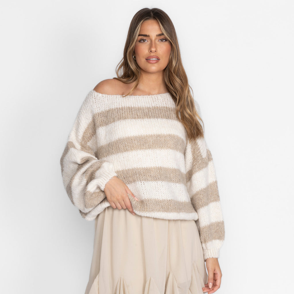 Jersey de Rayas con Hombros Descubiertos Amaia