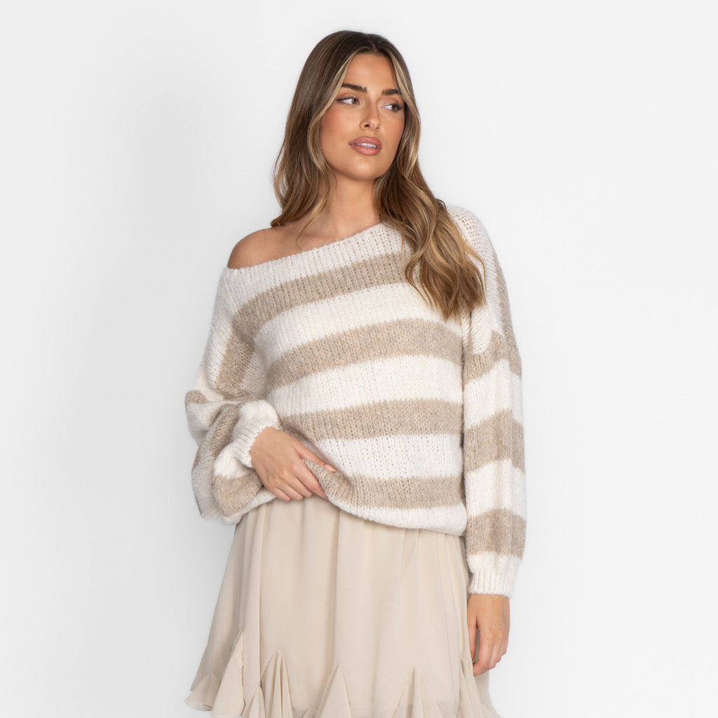 Jersey de Rayas con Hombros Descubiertos Amaia