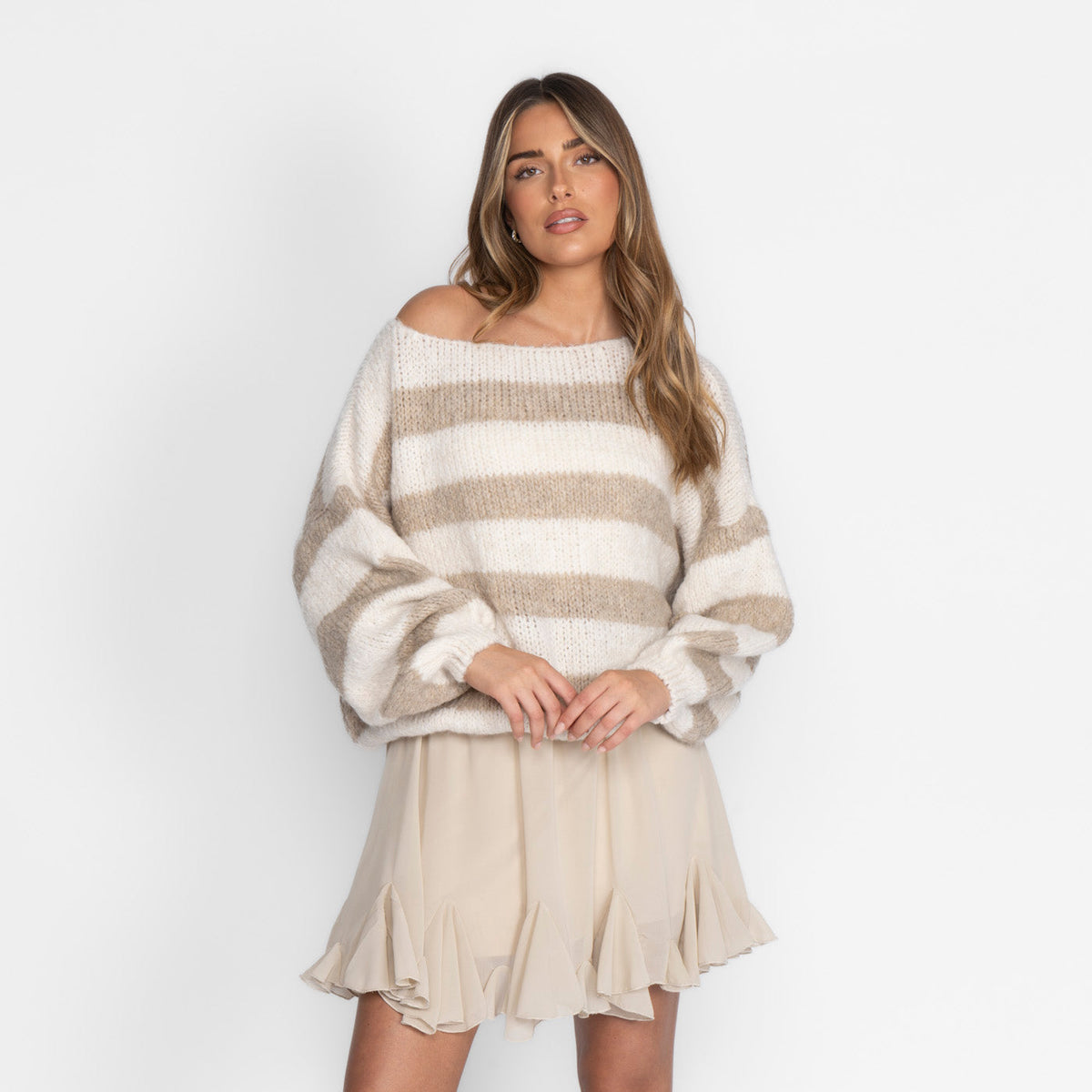 Jersey de Rayas con Hombros Descubiertos Amaia