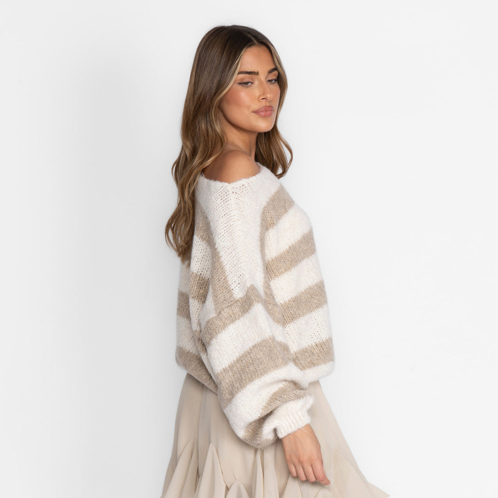 Jersey de Rayas con Hombros Descubiertos Amaia