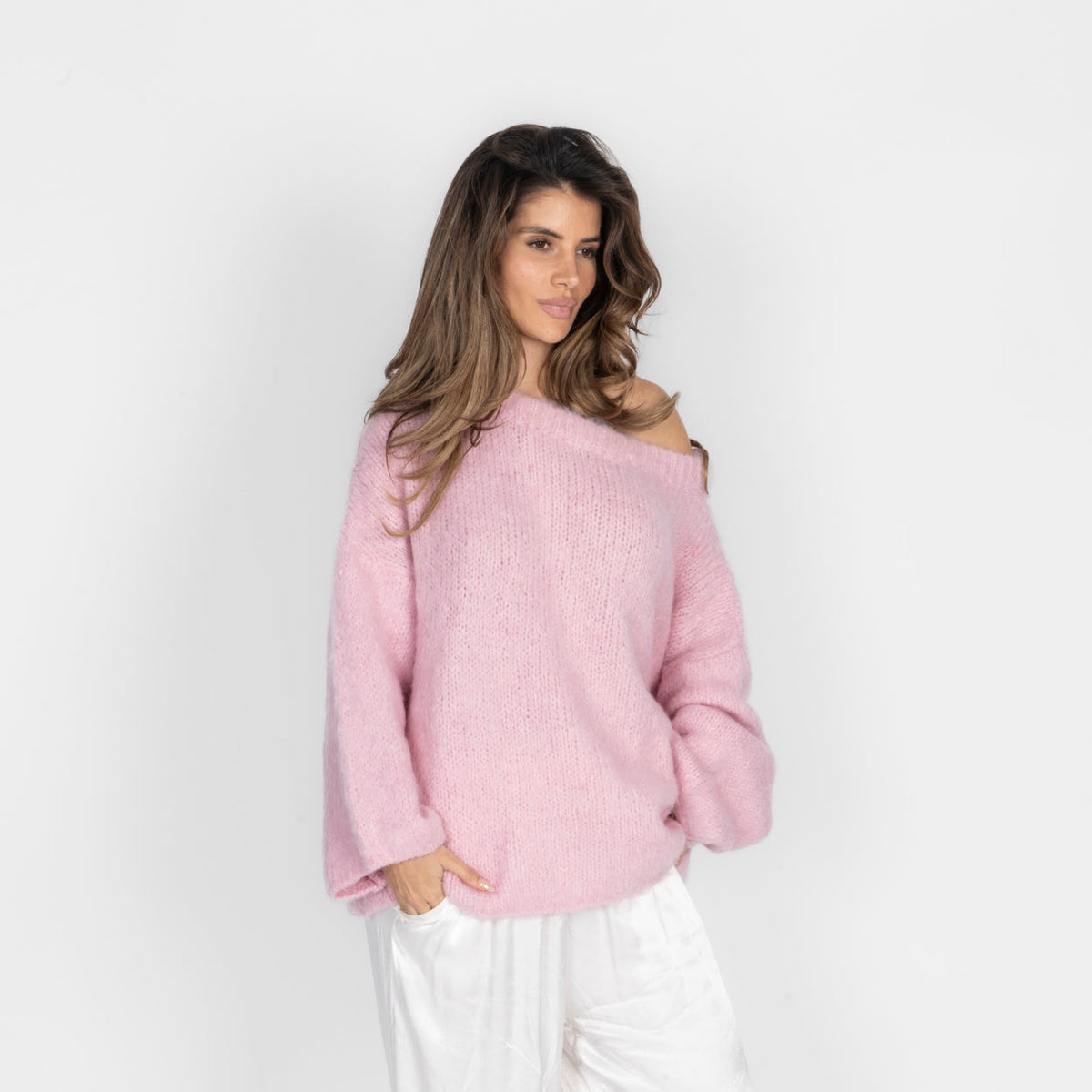 Jersey Hombros Descubiertos Mangas Oversize Violeta