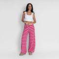 Pantalón Ancho de Punto a Rayas Rosa Lorea