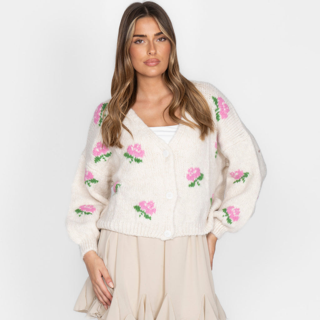 Cárdigan Oversize con Motivo de Rosas Azahara