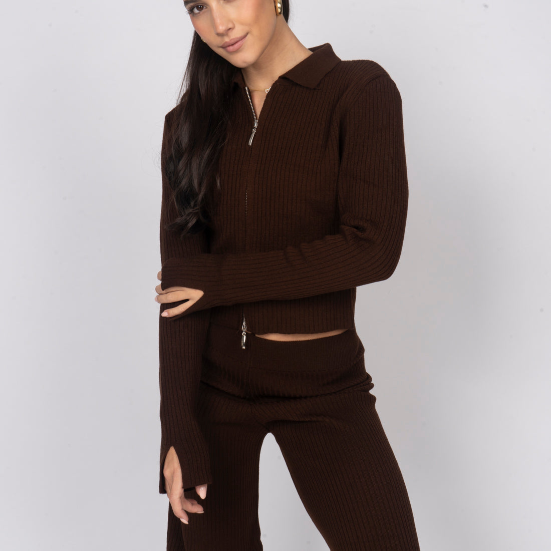 Conjunto Corto de Punto Acanalado Top y Pantalón Fabiola