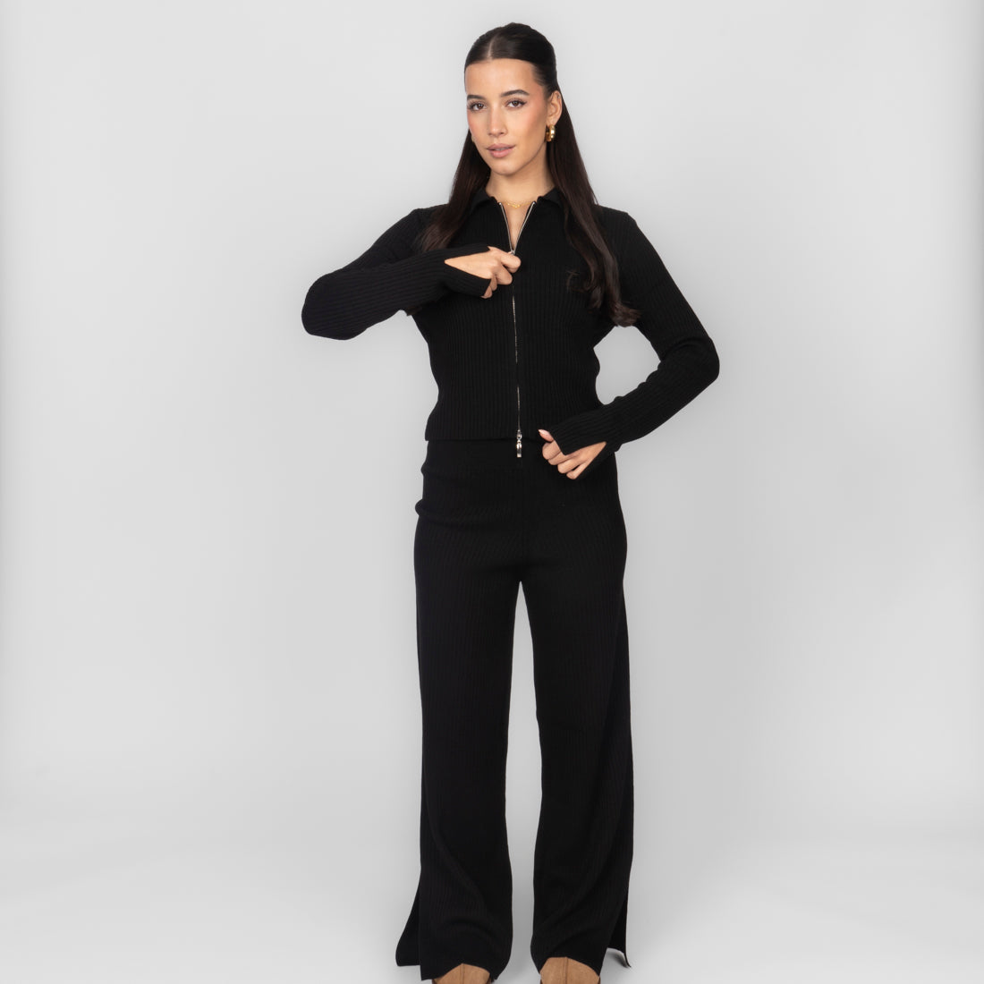Conjunto Corto de Punto Acanalado Top y Pantalón Fabiola