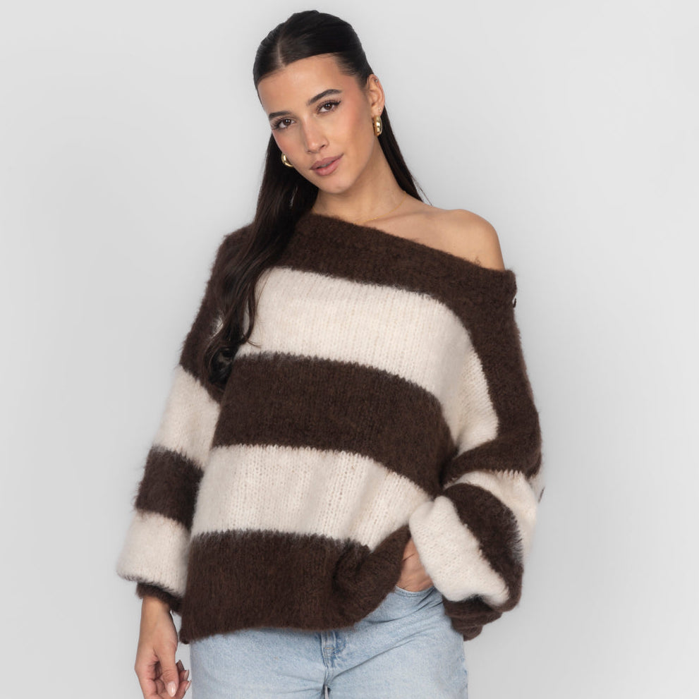 Jersey Hombros Descubiertos de Rayas Olivia
