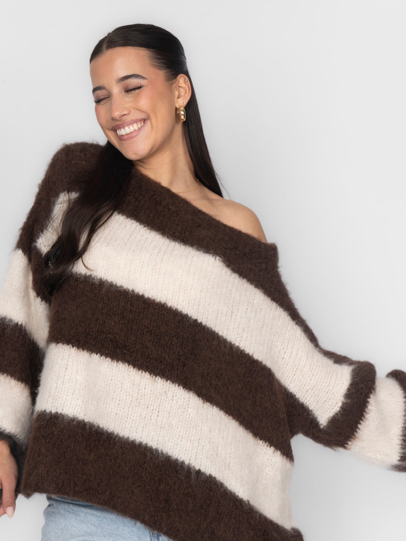 Jersey Hombros Descubiertos de Rayas Olivia