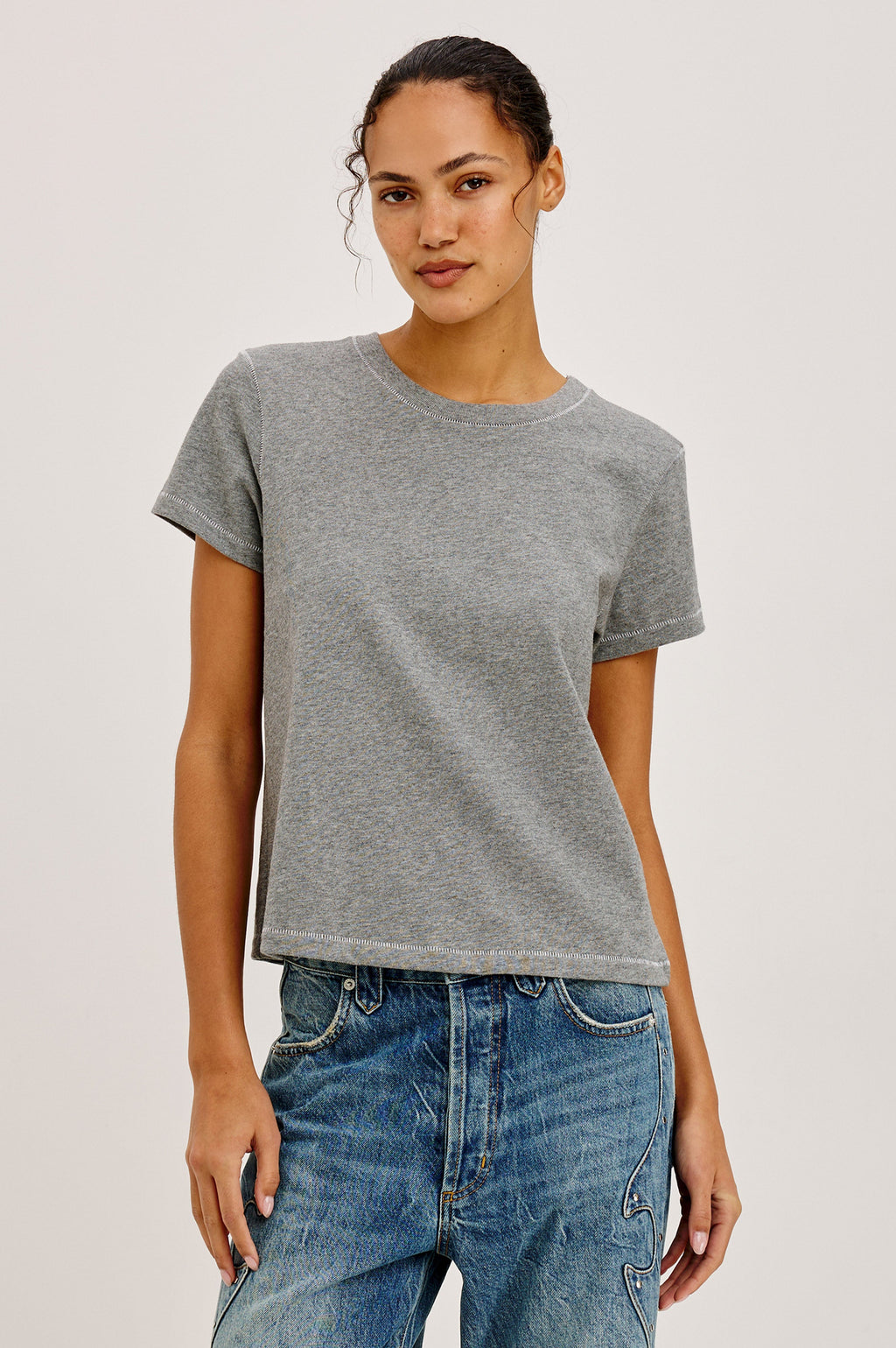 GIRLFRIEND T-SHIRT - HEATHER CONTRAST STITCH