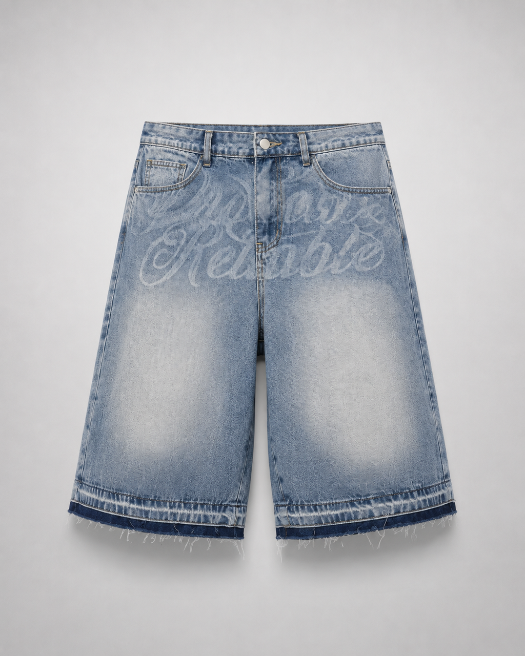 Bermuda Denim Script Wide Leg