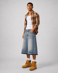 Bermuda Denim Script Wide Leg