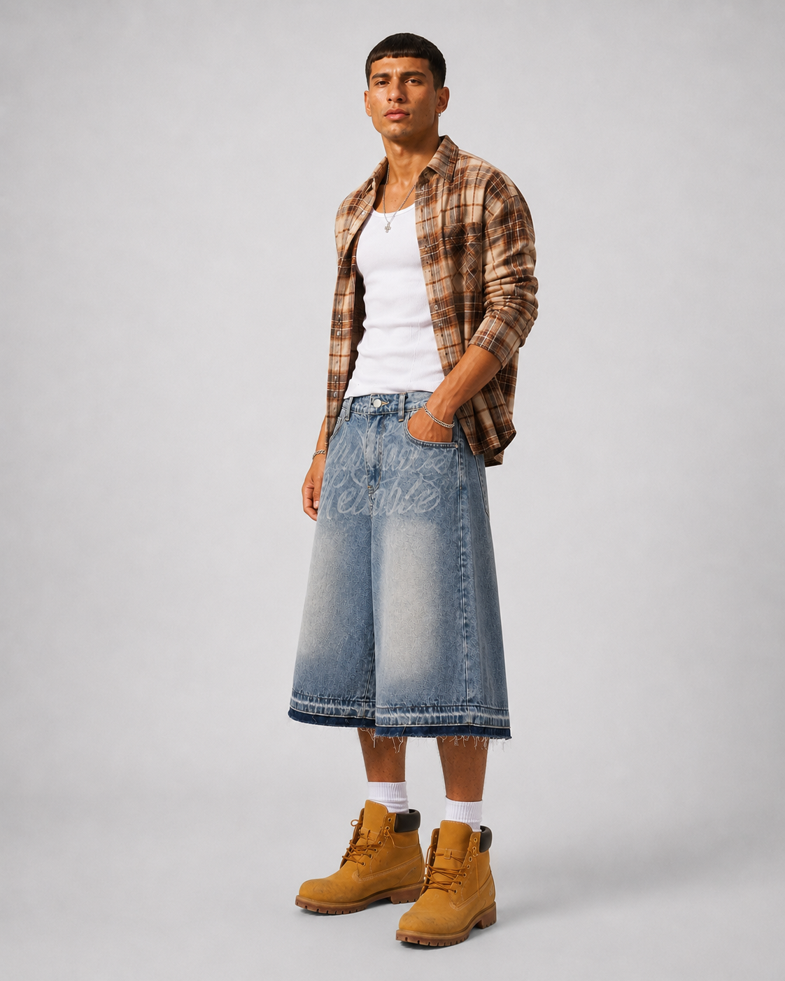 Bermuda Denim Script Wide Leg